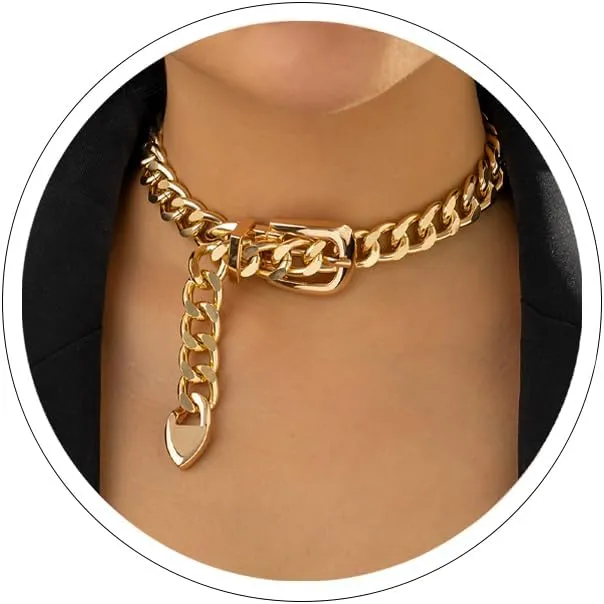 Chunky Chain Belt Necklace for Women Chunky Gold Cuban Chain Choker Necklaces Punk Style Thick Link Belts Chain Necklaces Jewelry for Men