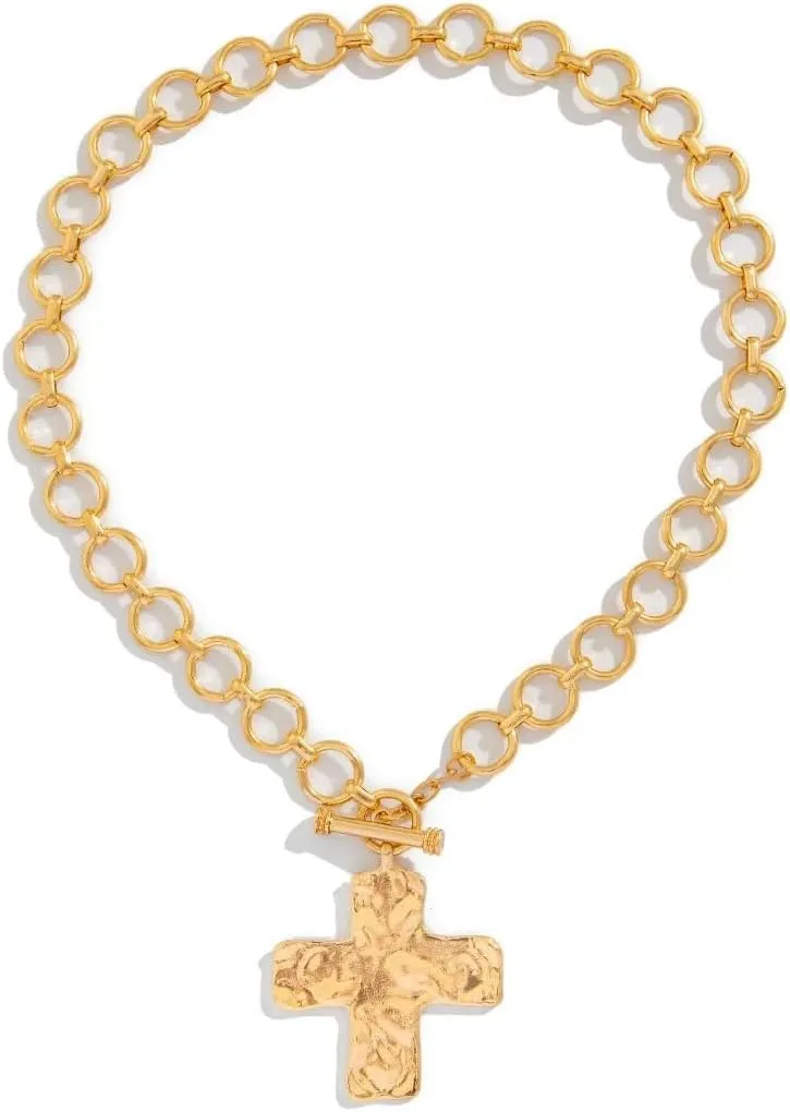 Chunky Cross Necklace for Women Gold Cross Pendant Necklaces Non Tarnish Stacked Paperclip Link Chain Gold Jewelry Gifts