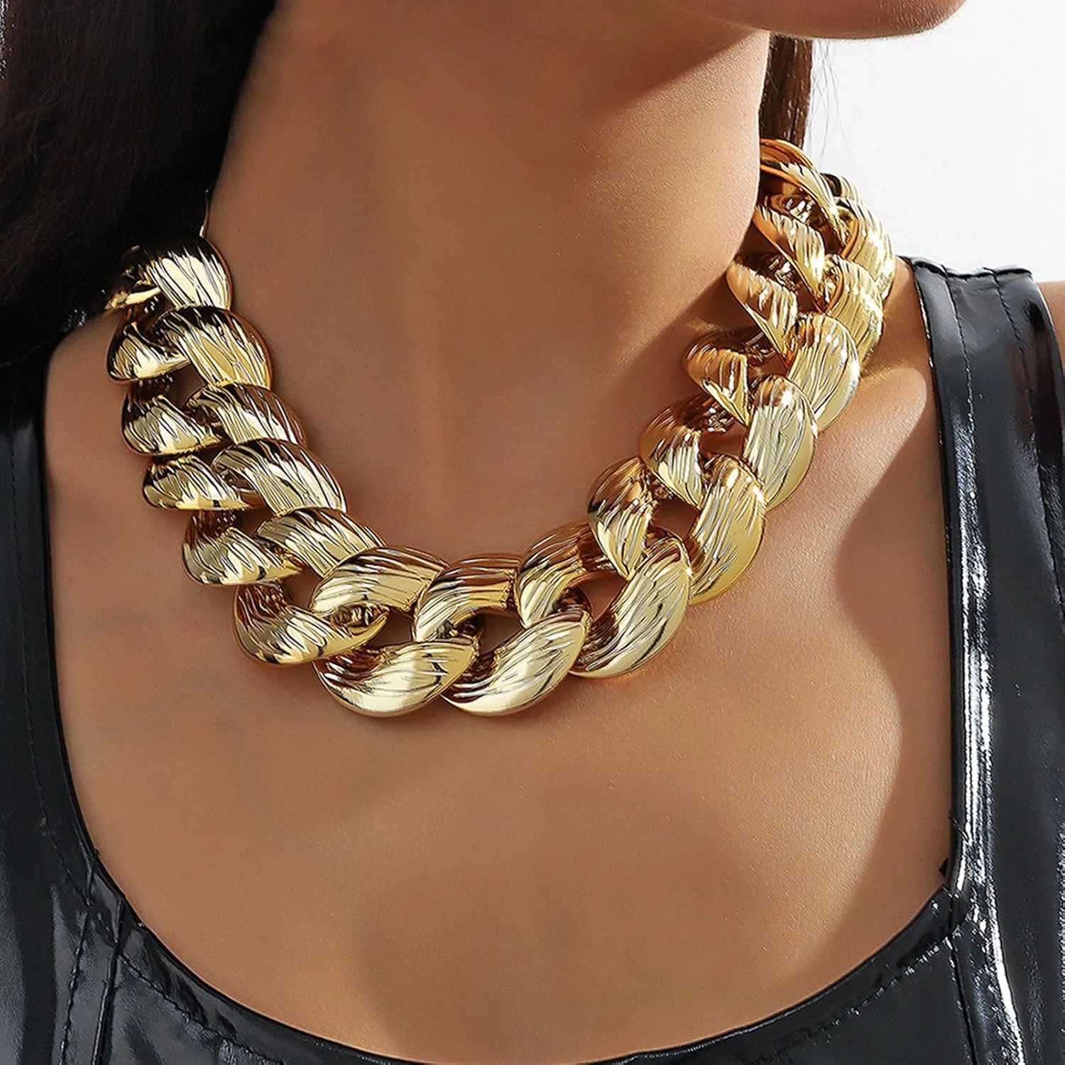 Chunky Gold Necklace for Women Non Tarnish Gold Cuban Chain Necklace Bracelets Jewelry Sets Statement Punk Hip Hop Thick Chain Link Choker Earrings Gifts Trendy Stuff