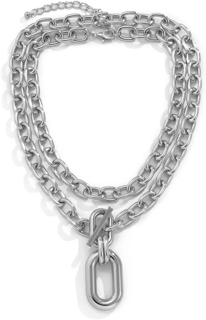 Chunky Layered Choker Necklace for Women Geometric Ot Clasp Acrylic Pendant Necklace Trendy Paperclip Cuban Link Chain Necklace Punk Y2k Stackable Gothic Party Jewelry