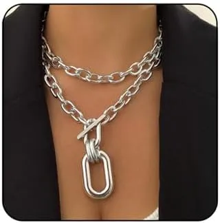 Chunky Layered Choker Necklace for Women Geometric Ot Clasp Acrylic Pendant Necklace Trendy Paperclip Cuban Link Chain Necklace Punk Y2k Stackable Gothic Party Jewelry