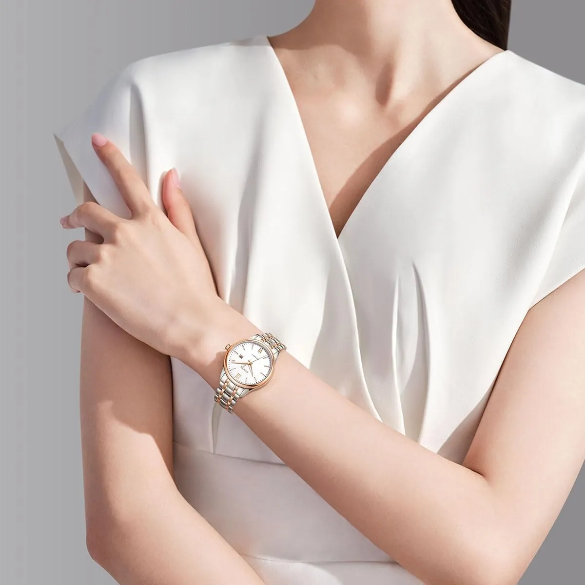 Classic Women's Mechanical Watch, 3-Hand, Minimalist Ultrathin Design, Synthetic Sapphire Crystal, Stainless Steel Strap, 32MM
