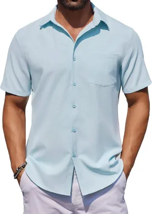COOFANDY Mens Button Down Shirts Short Sleeve Stain Shield Dress Shirts Business Casual Shirt with Pocket