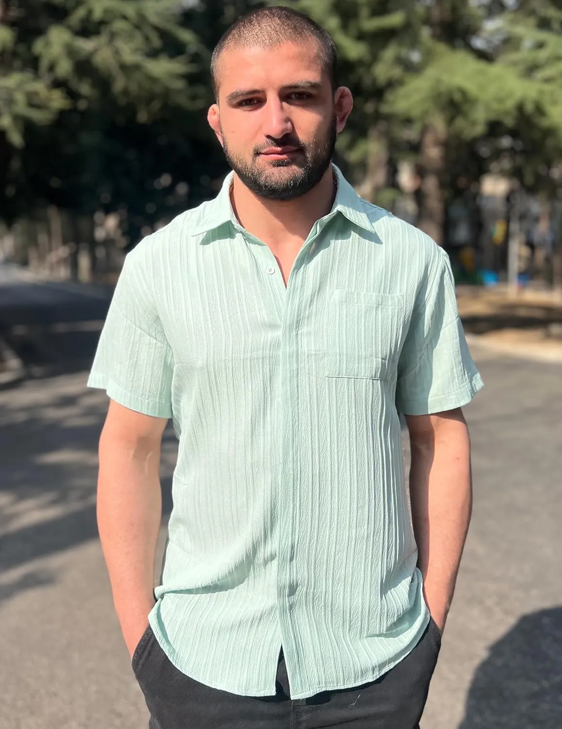 COOFANDY Mens Casual Shirts Short Sleeve Button Down Shirts Fashion Textured Summer Beach Shirt