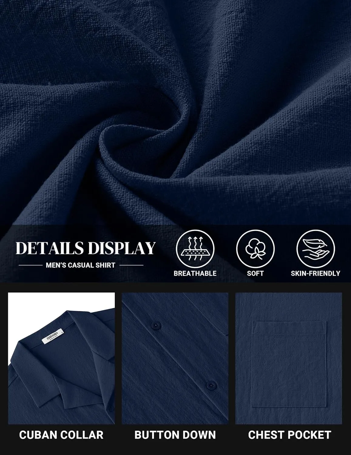 COOFANDY Mens Cotton Linen Shirt Casual Button Down Short Sleeve Shirts Summer Cuban Vacation Beach Shirts with Pocket