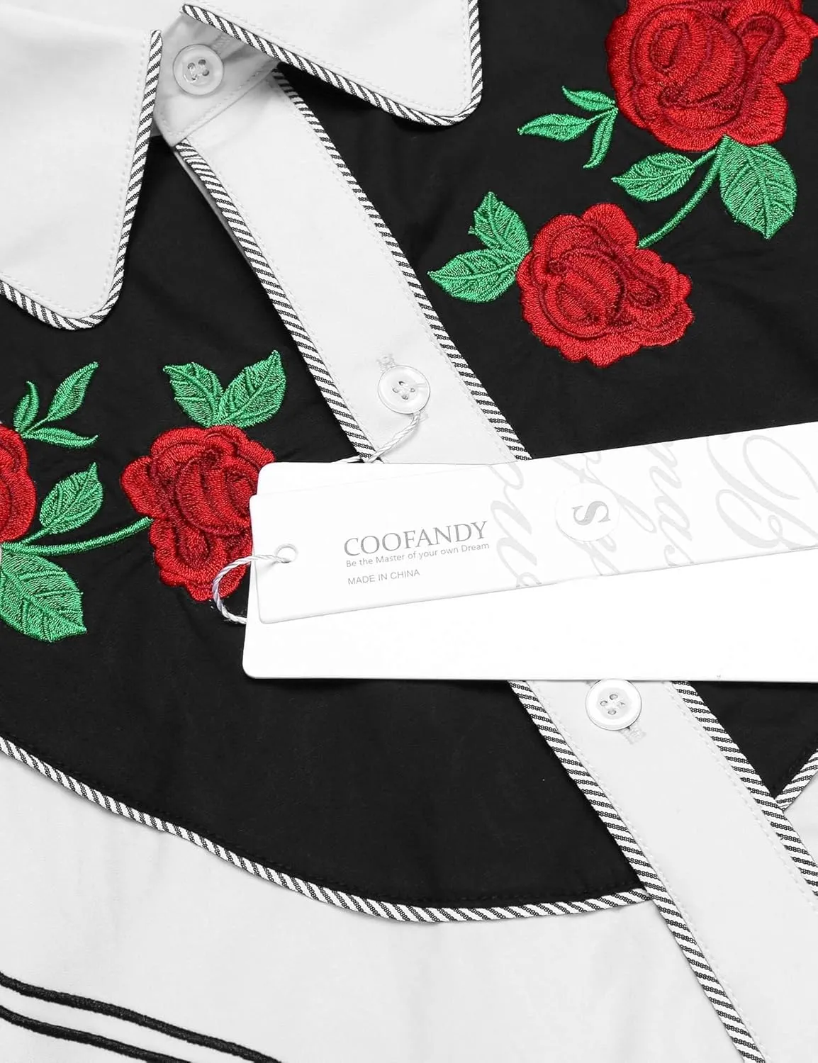 COOFANDY Men's Cowboy Shirtss Embroidered Rose Design Shirts Western Long Sleeve Button Down Shirts