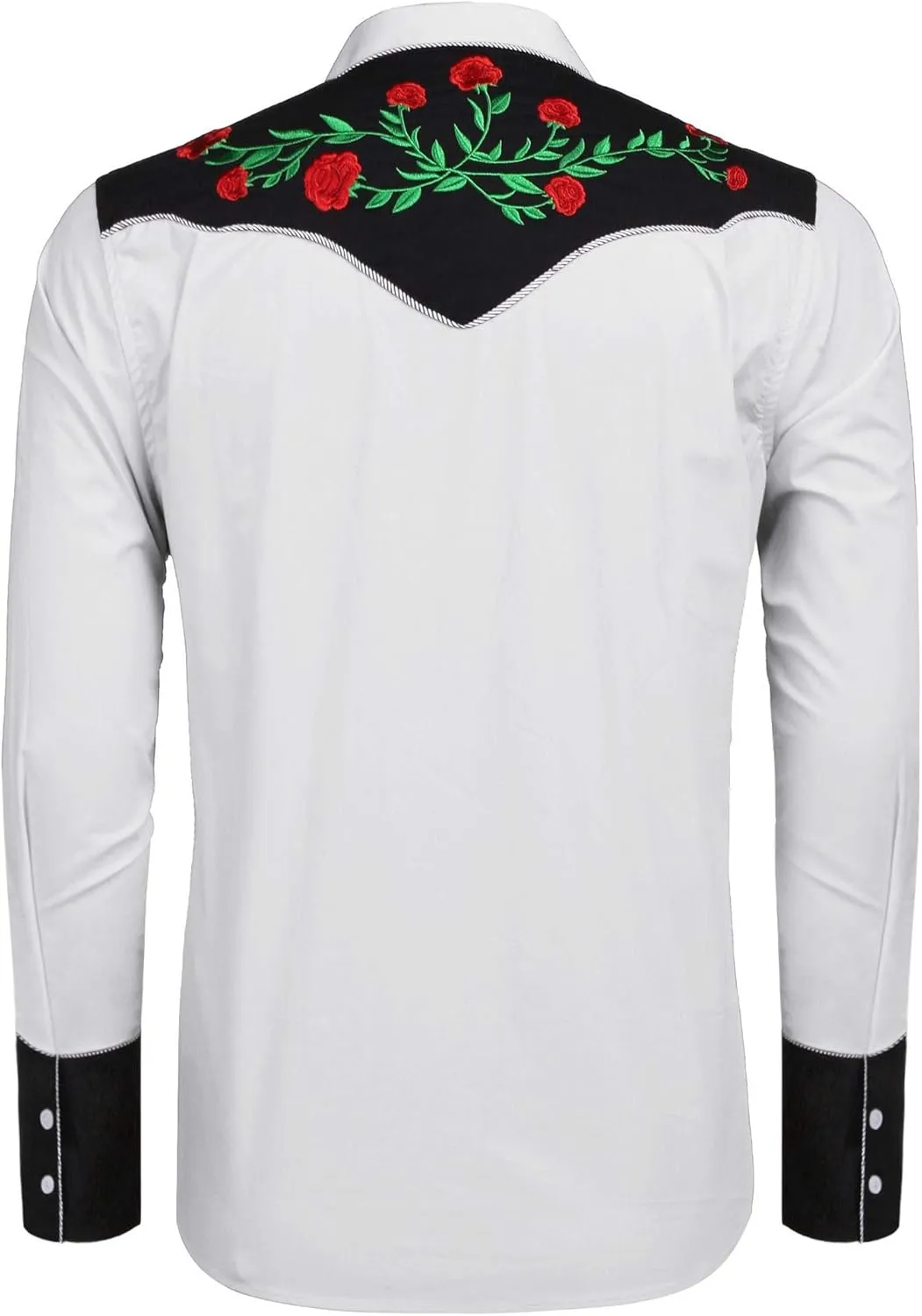 COOFANDY Men's Cowboy Shirtss Embroidered Rose Design Shirts Western Long Sleeve Button Down Shirts