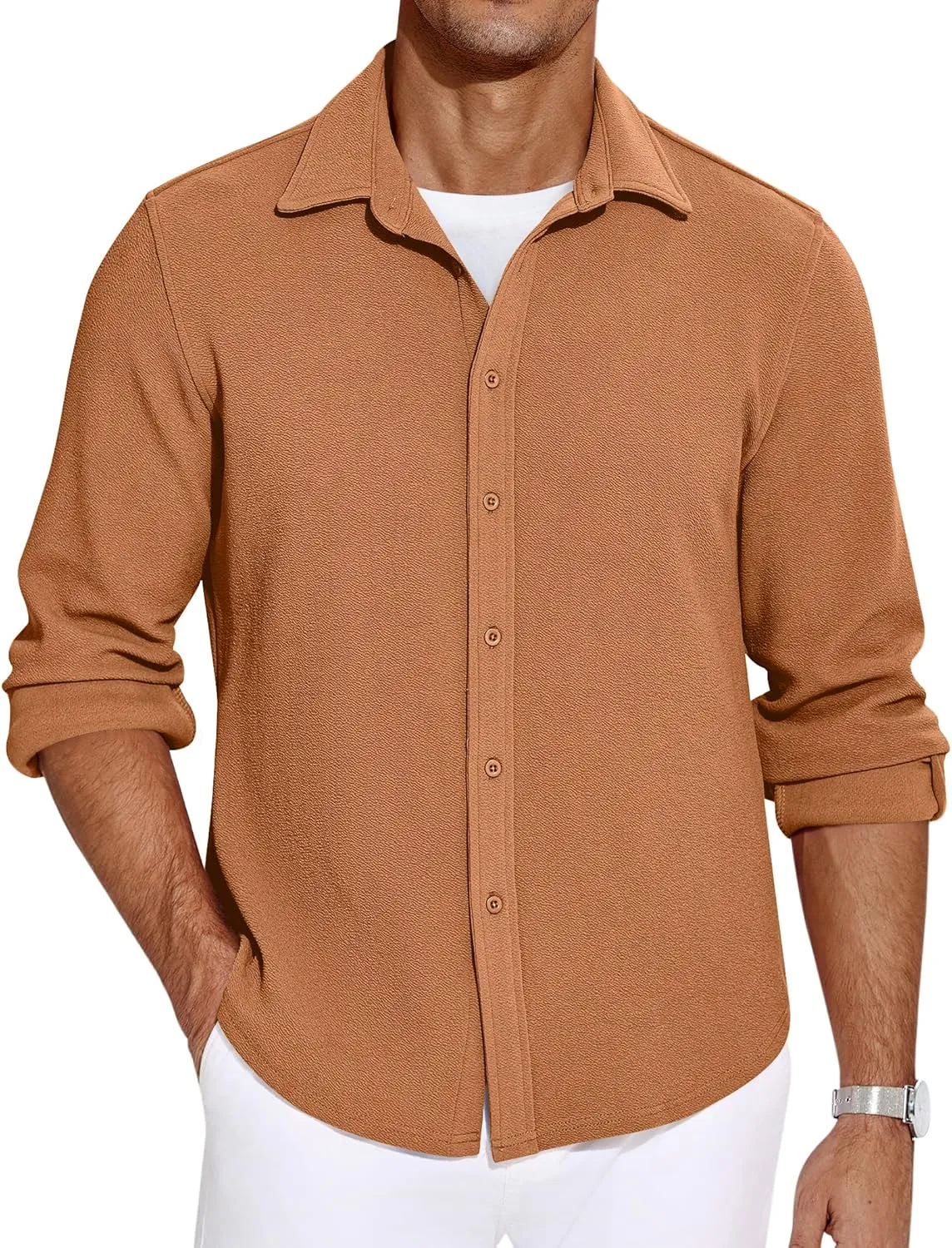 COOFANDY Mens Dress Shirts Long Sleeve Wrinkle Free Untucked Shirts Lightweight Button Down Shirt