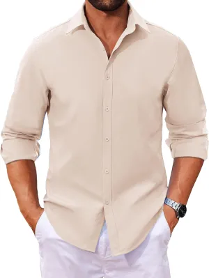 COOFANDY Men's Long Sleeve Button Down Shirts Casual Untucked Dress Shirt Beach Wedding Shirts