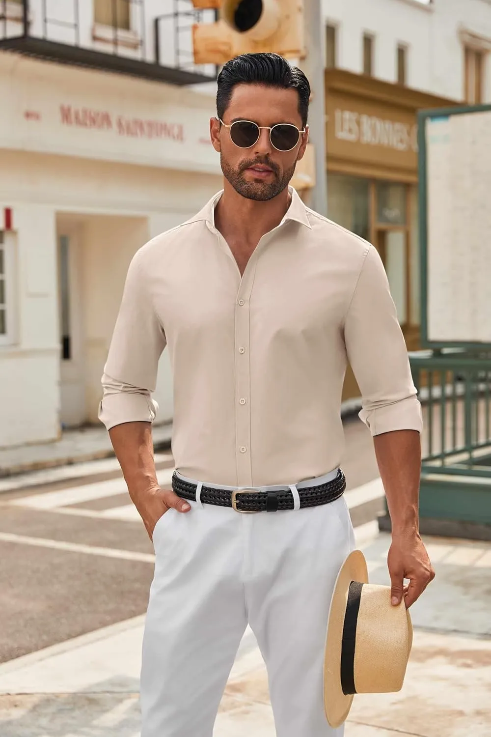 COOFANDY Men's Long Sleeve Button Down Shirts Casual Untucked Dress Shirt Beach Wedding Shirts