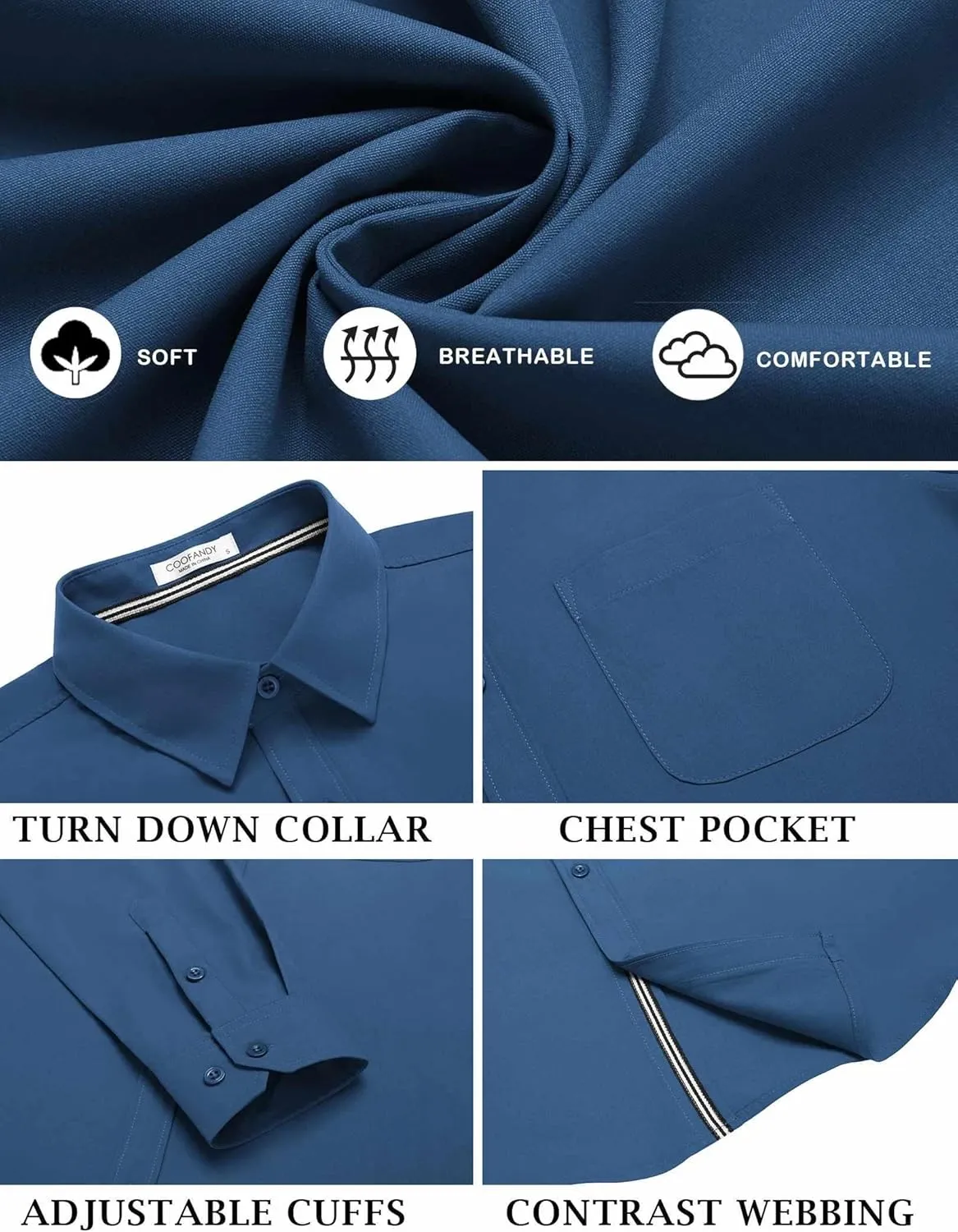 COOFANDY Men's Long Sleeve Casual Button Down Shirts Untucked Shirts for Men Regular Fit Dress Shirt