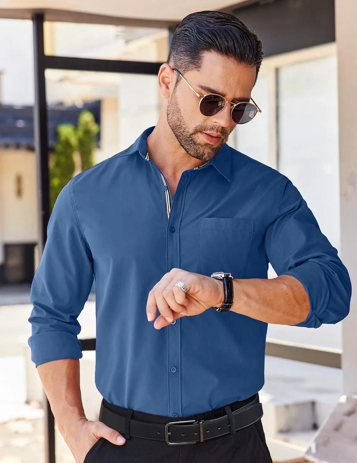 COOFANDY Men's Long Sleeve Casual Button Down Shirts Untucked Shirts for Men Regular Fit Dress Shirt