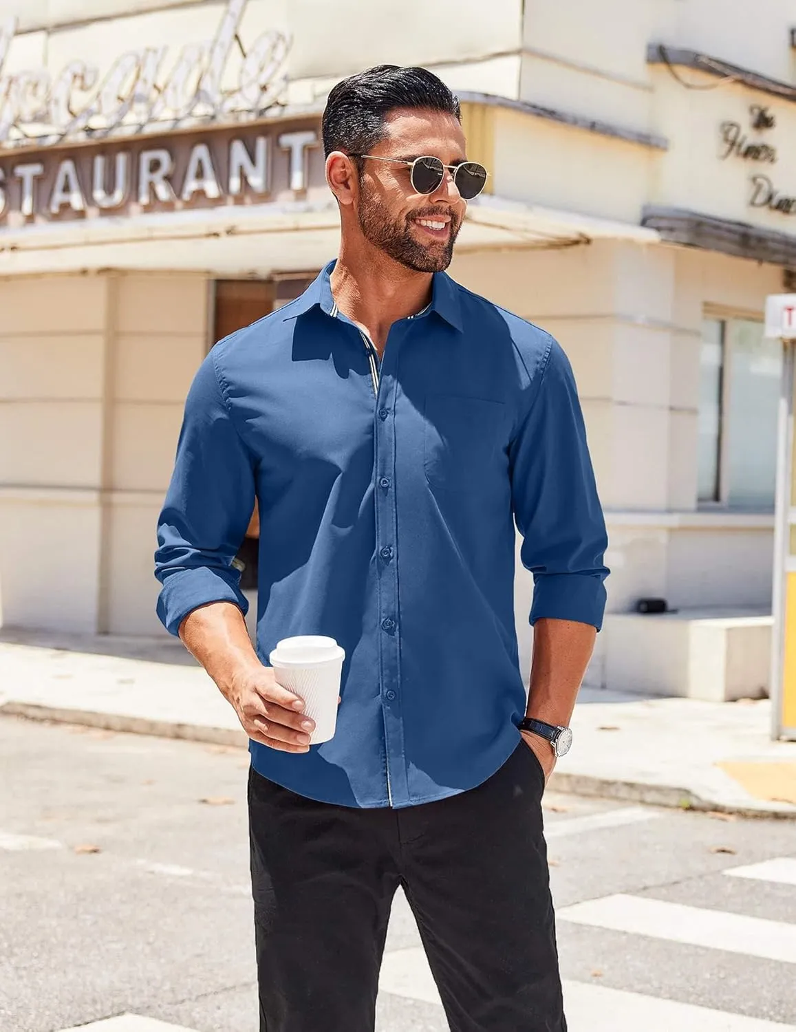 COOFANDY Men's Long Sleeve Casual Button Down Shirts Untucked Shirts for Men Regular Fit Dress Shirt