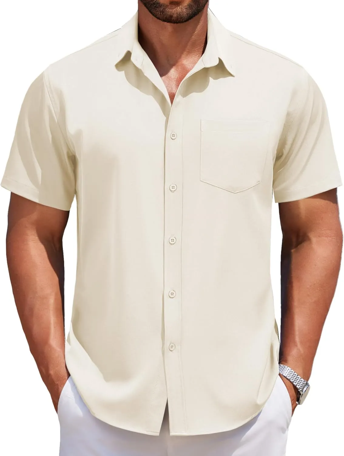 COOFANDY Men's Short Sleeve Button Down Shirts Casual Summer Untucked Wrinkle Free Dress Shirts with Pocket