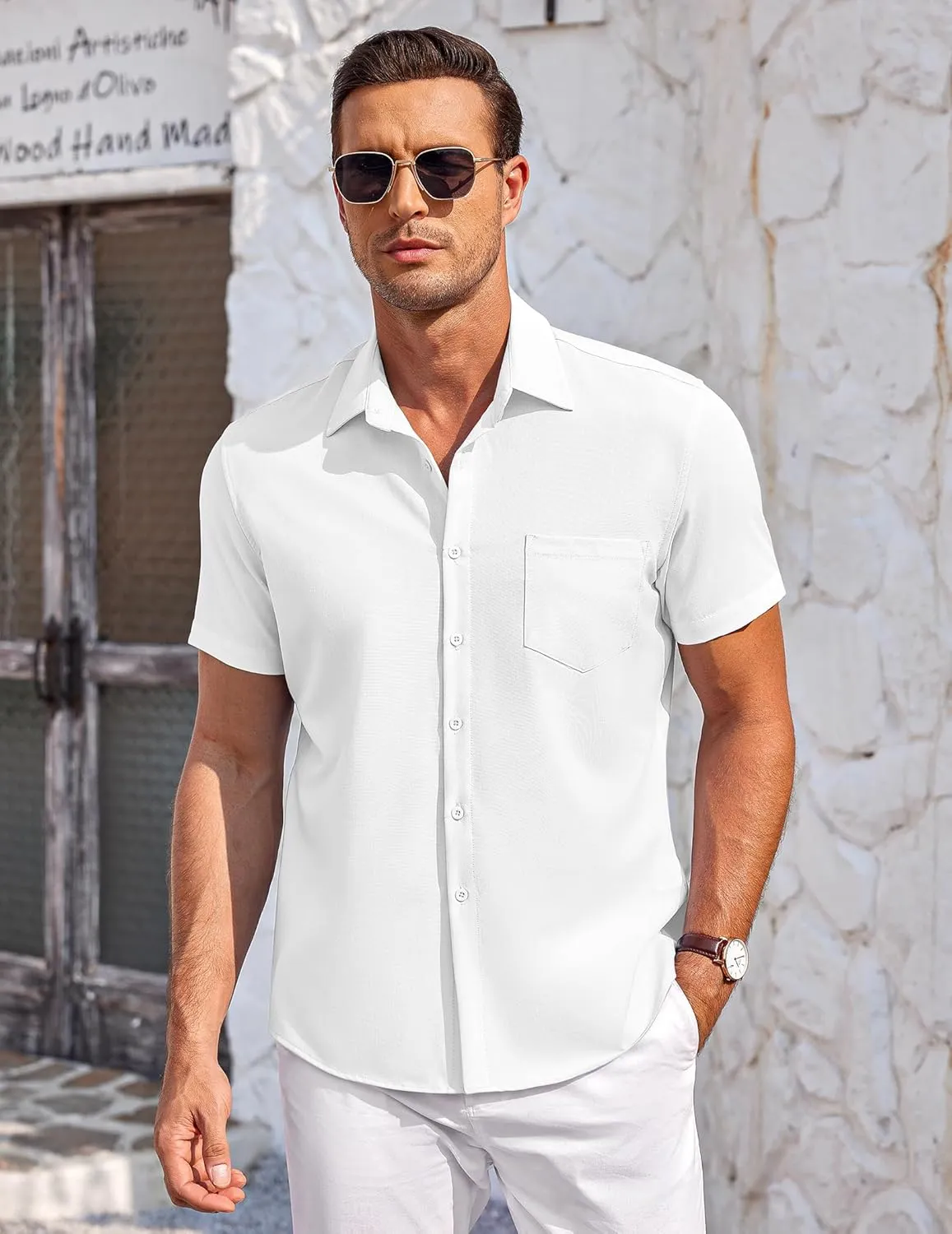 COOFANDY Mens Short Sleeve Shirts Casual Button Down Shirts Summer Beach Shirt Wrinkle Free