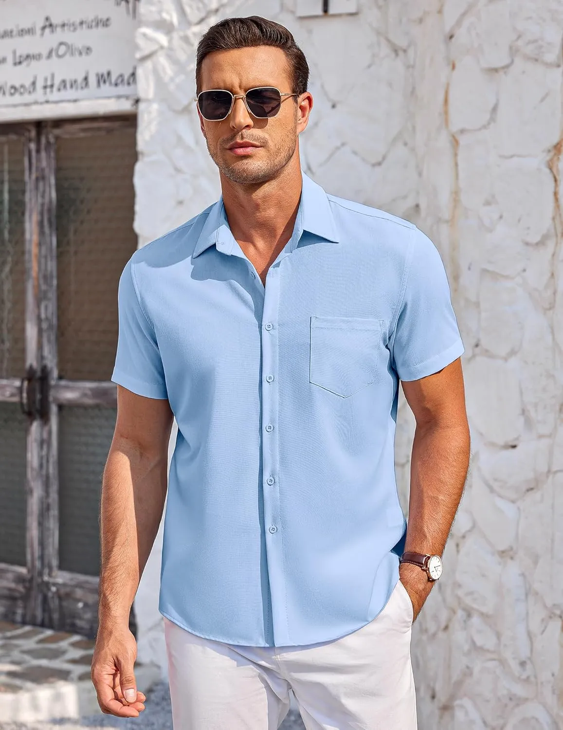 COOFANDY Mens Short Sleeve Shirts Casual Button Down Shirts Summer Beach Shirt Wrinkle Free