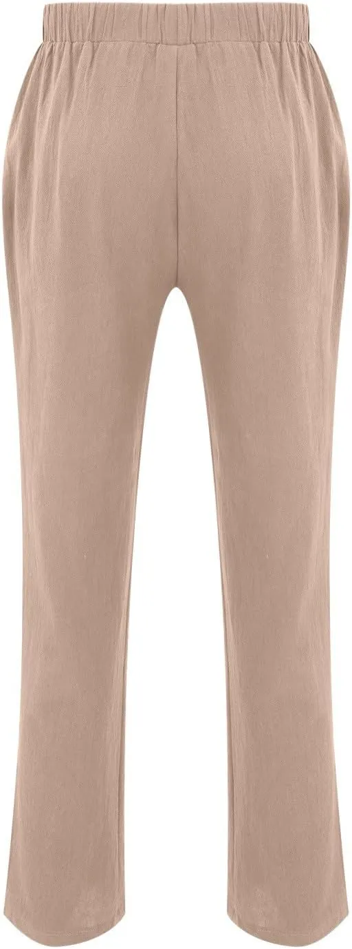 Cotton Linen Cargo Pants for Mens Elastic Waistband Lightweight Sweatpants with Pockets Summer Solid Regular Fit Activewears