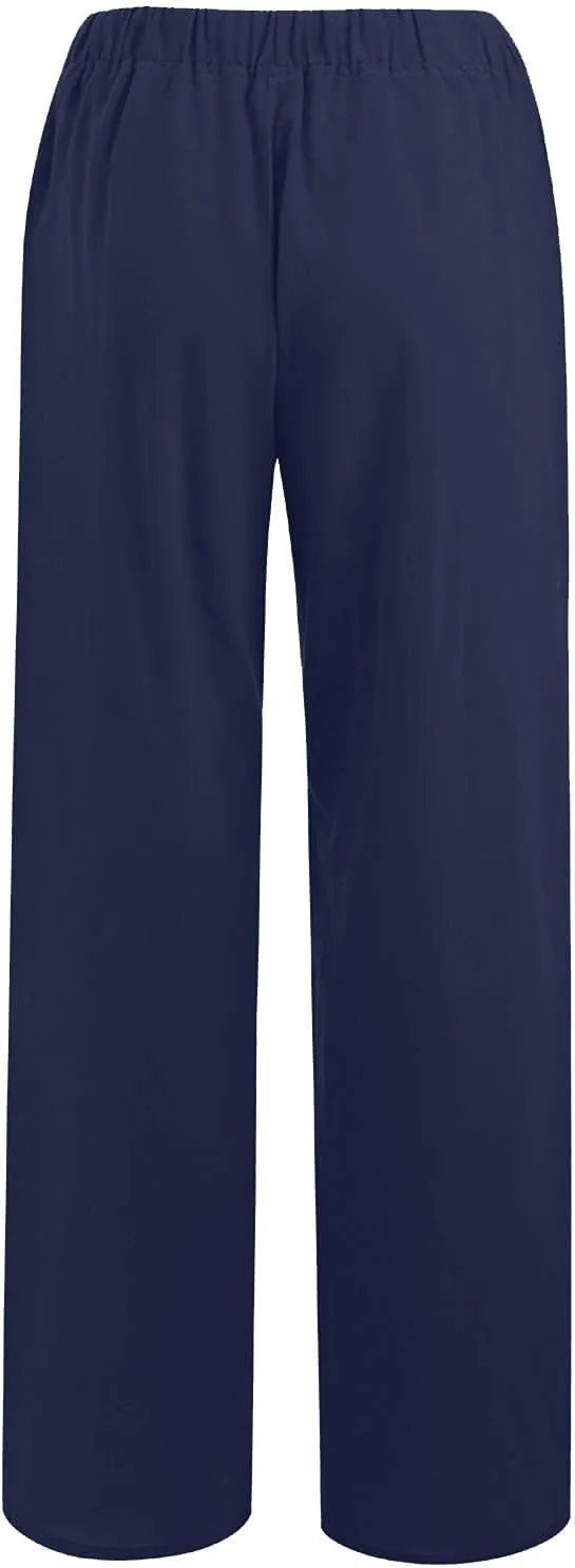 Cotton Linen Pants Women High Waisted Drawstring Wide Leg Pants Flowy Lounge Pants Casual Palazzo Pants 2025