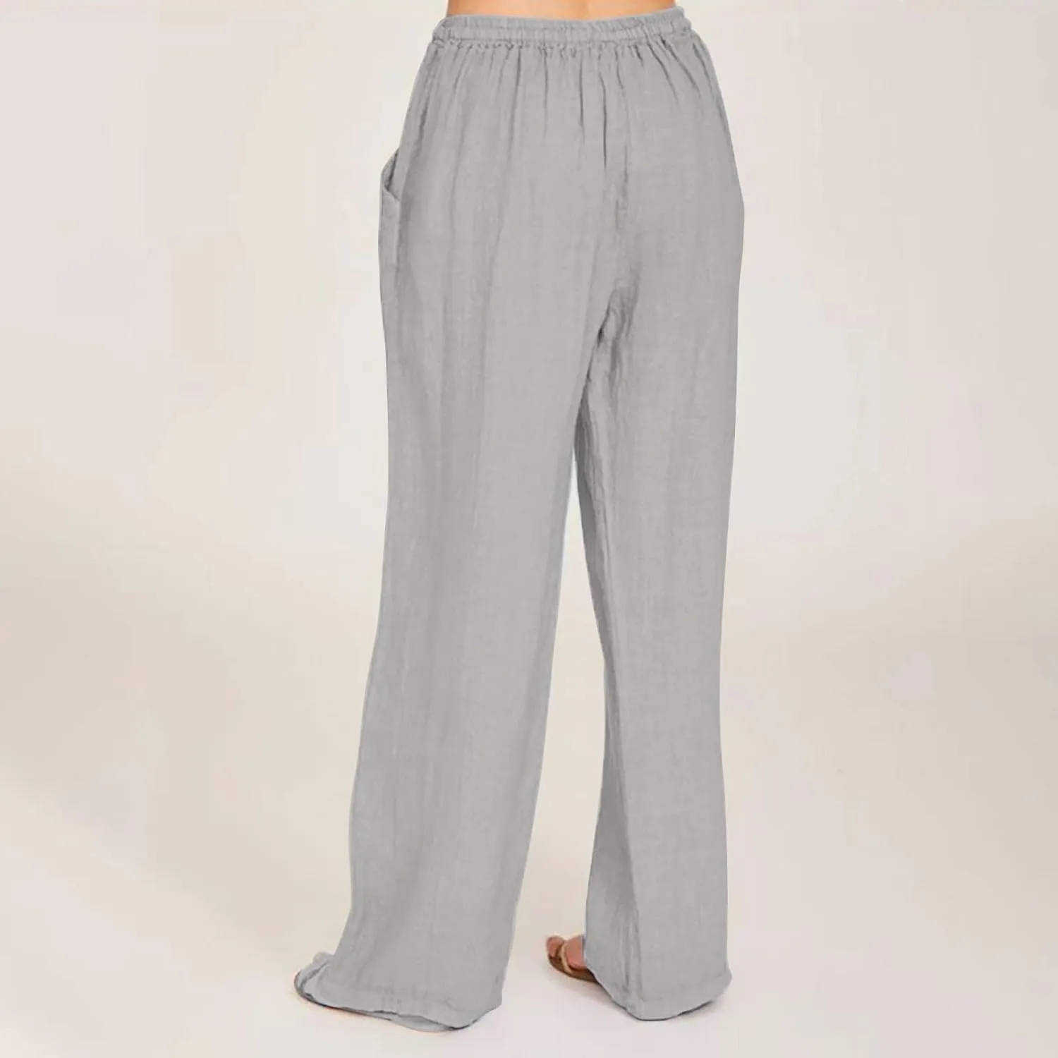 Cotton Linen Pants Women High Waisted Drawstring Wide Leg Pants Flowy Lounge Pants Casual Palazzo Pants 2025