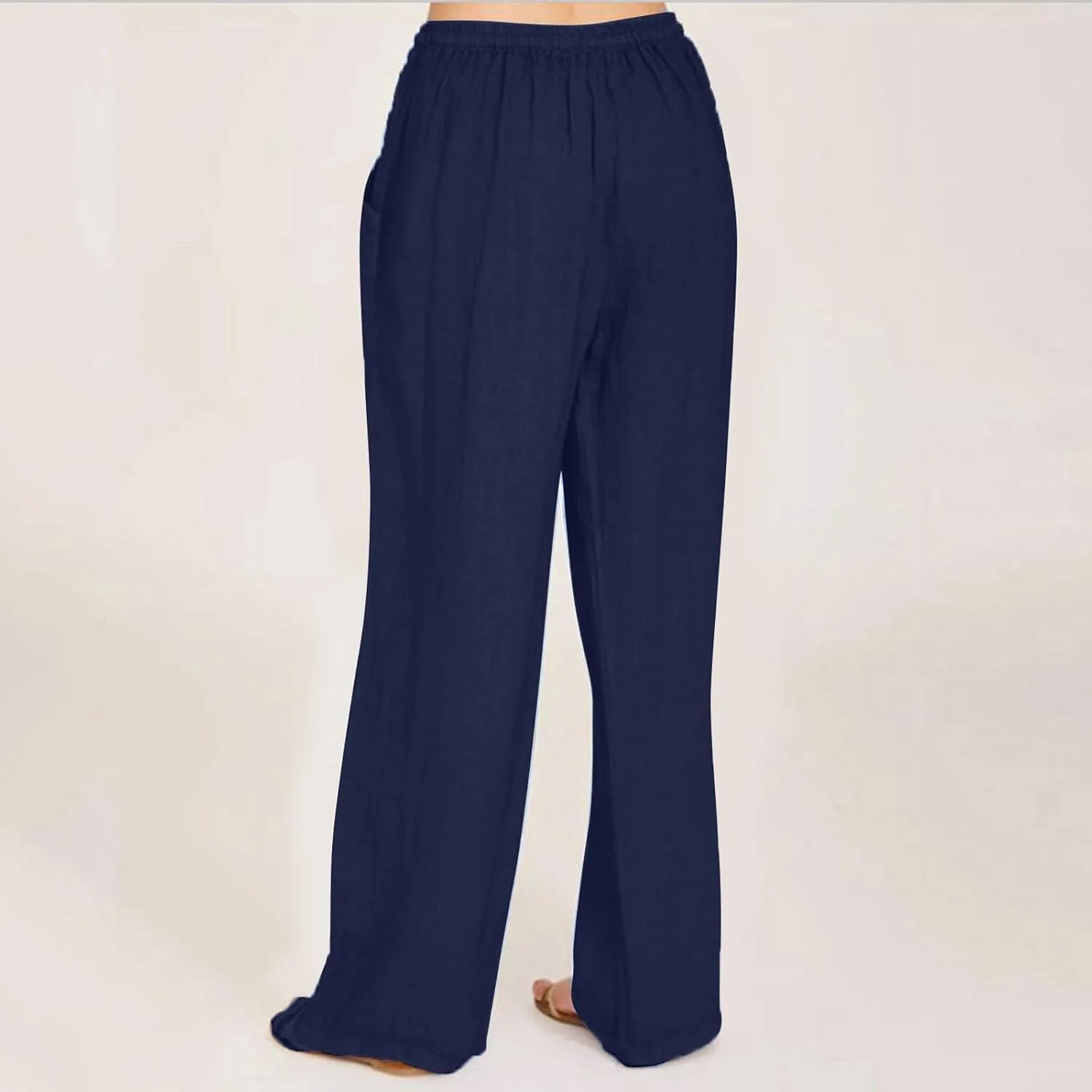 Cotton Linen Pants Women High Waisted Drawstring Wide Leg Pants Flowy Lounge Pants Casual Palazzo Pants 2025