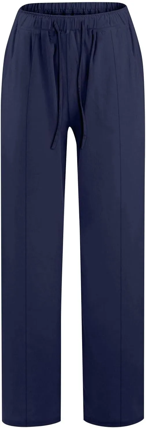 Cotton Linen Pants Women High Waisted Drawstring Wide Leg Pants Flowy Lounge Pants Casual Palazzo Pants 2025