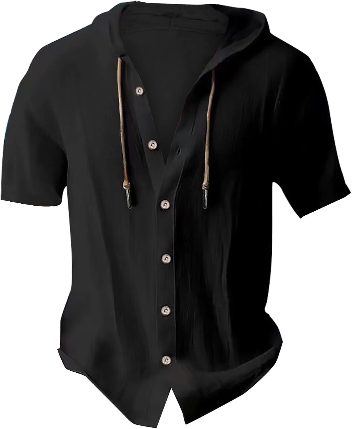 Cotton Linen Shirts for Men Hoodie Tops Casual Lightweight Long Sleeve Henley Beach Shirt Loose Hawaiian Hippie Shirt