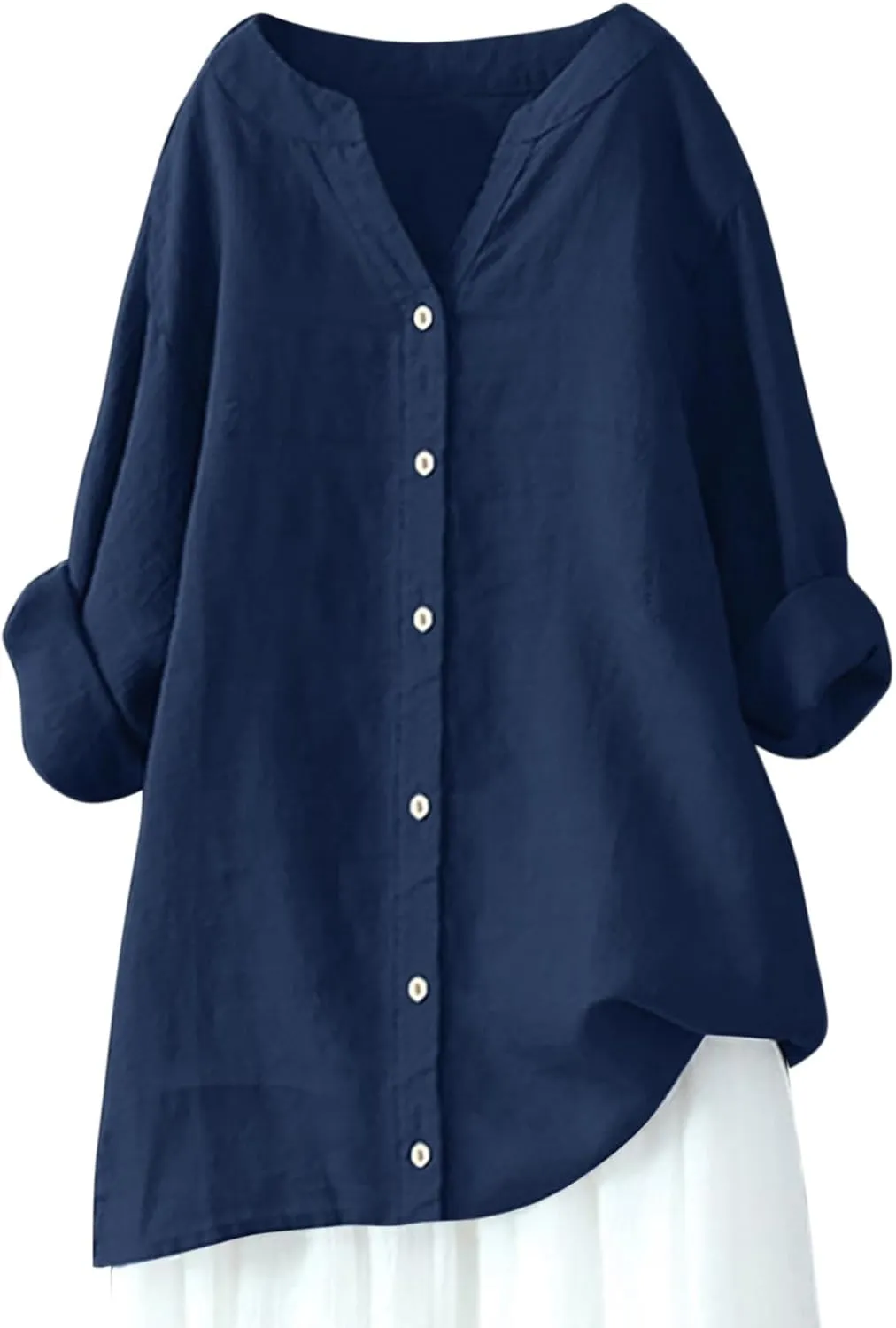 Cotton Linen Shirts for Women 2025 Buttons V Neck Long Sleeve Tshirt Plus Size Loose Blouses Dressy Casual Tunic Tops
