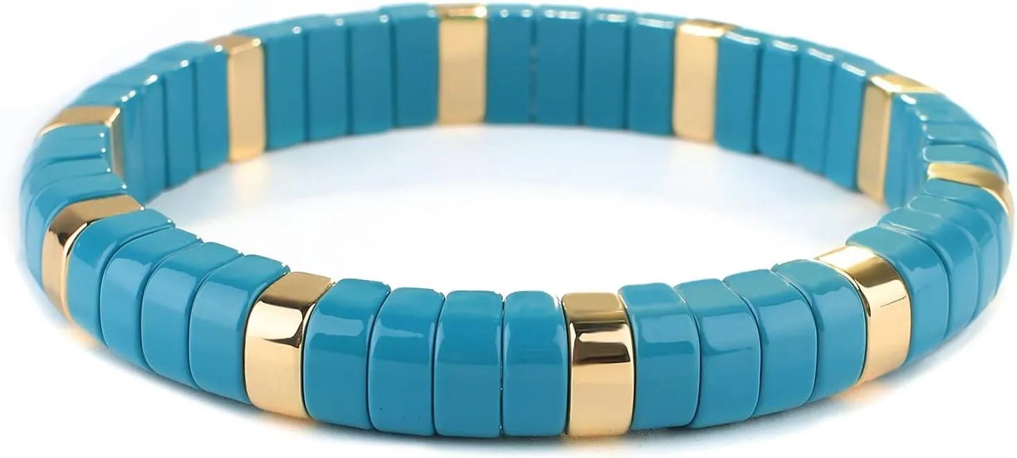 CQUAN CHI Enamel Stretch Bracelet Colorblock Beads Cuff Bracelets Bohemian Strand Bracelets