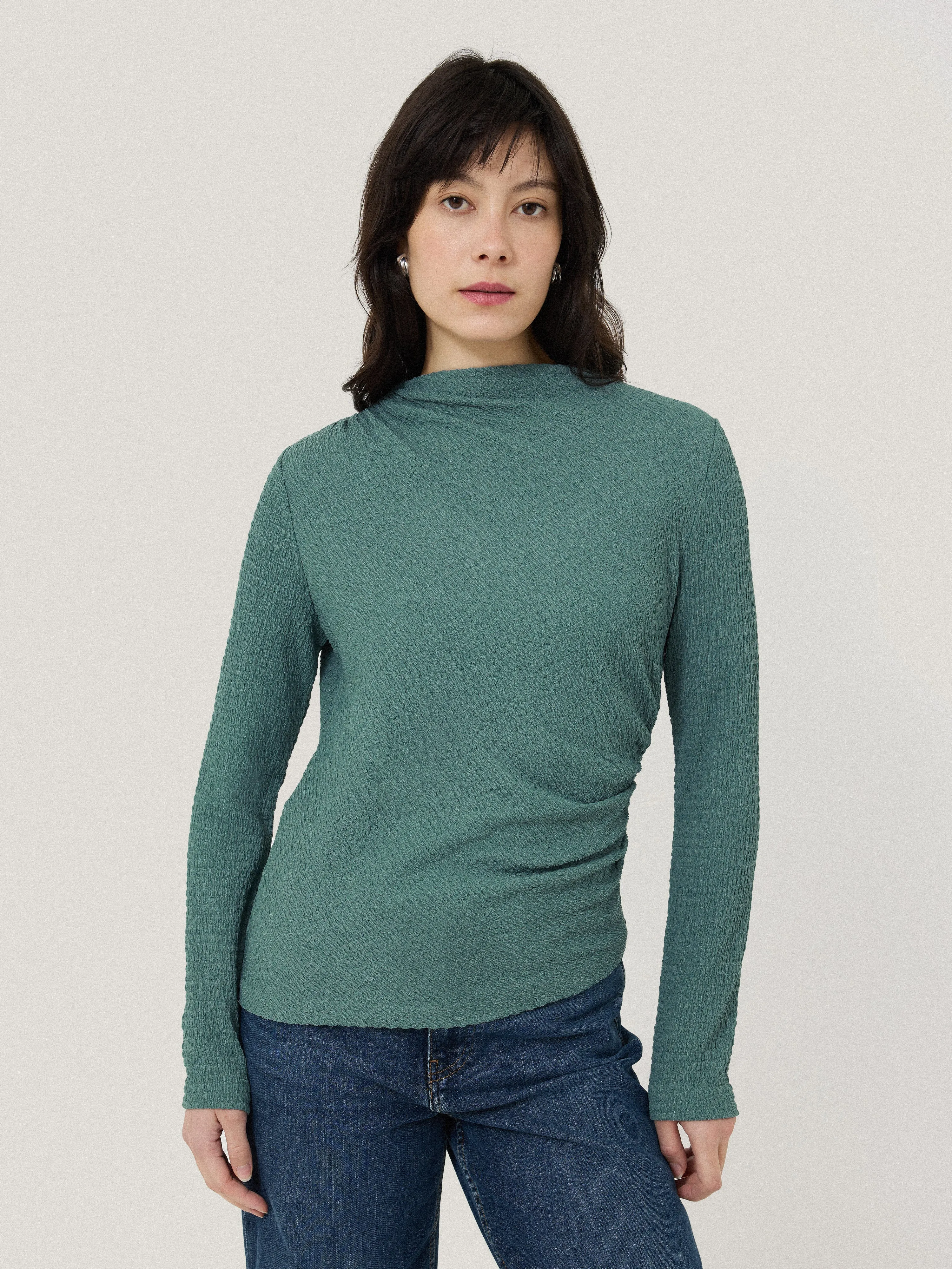 Crinkle Jersey Drape Top | Blue