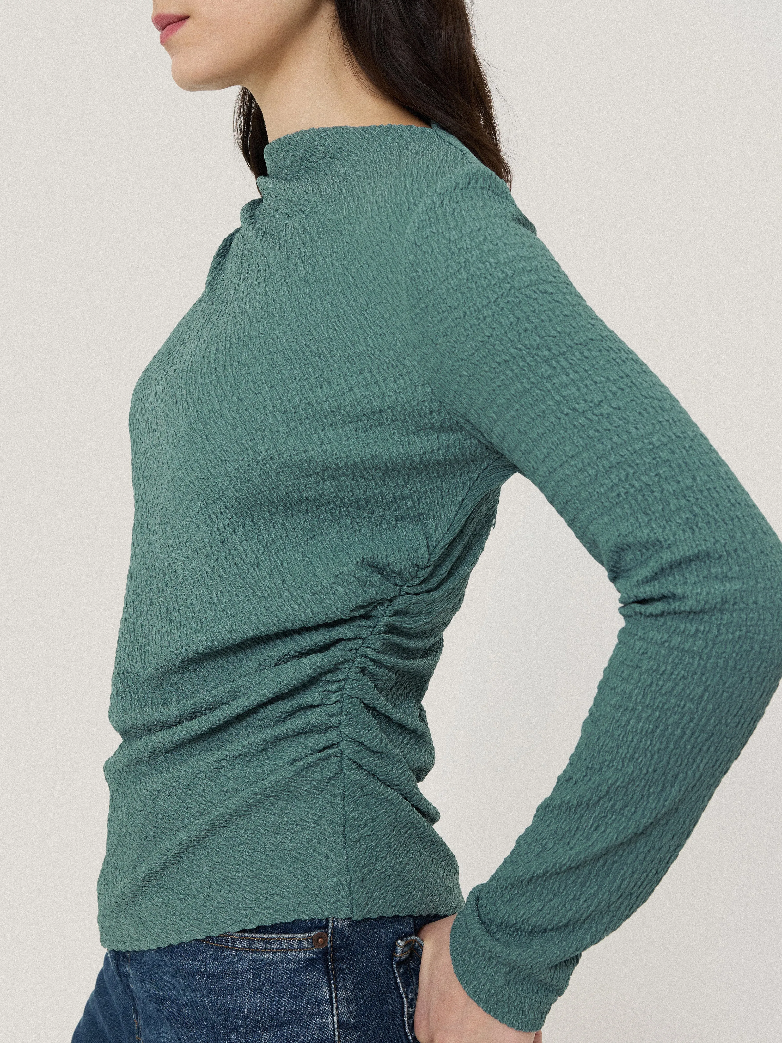 Crinkle Jersey Drape Top | Blue