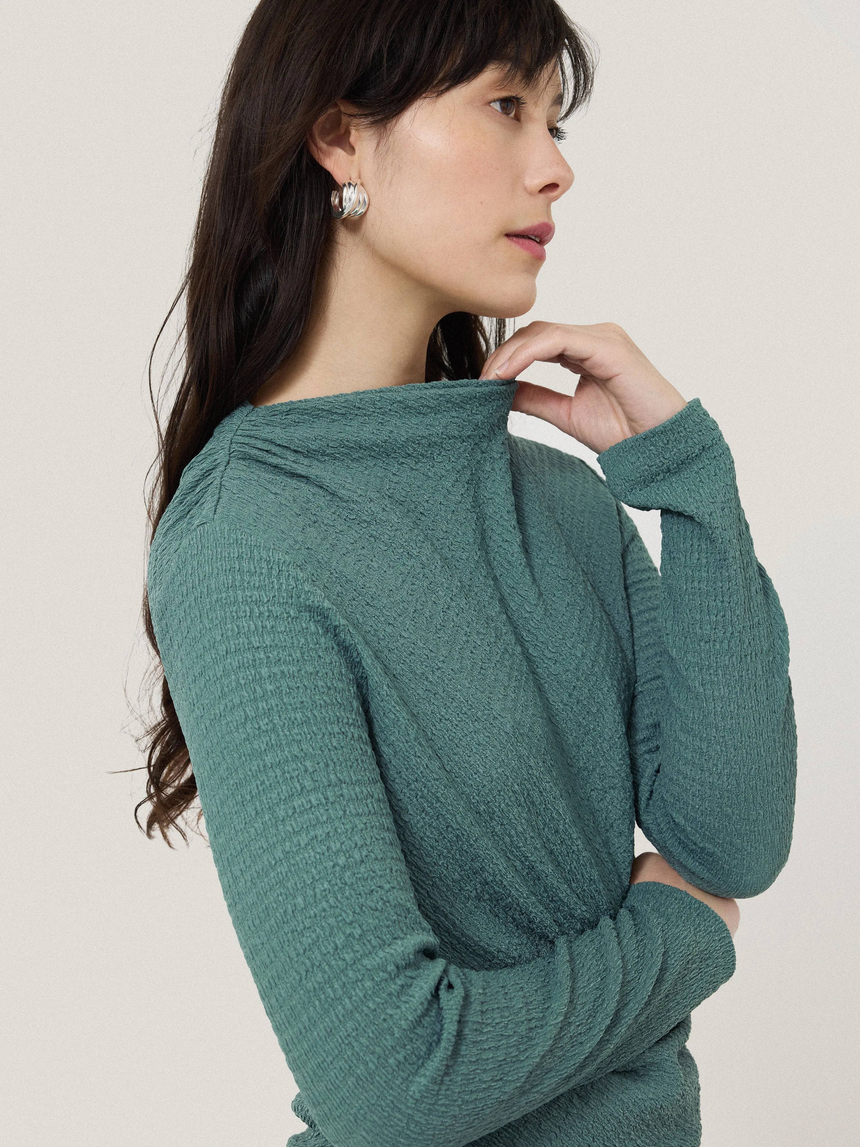 Crinkle Jersey Drape Top | Blue