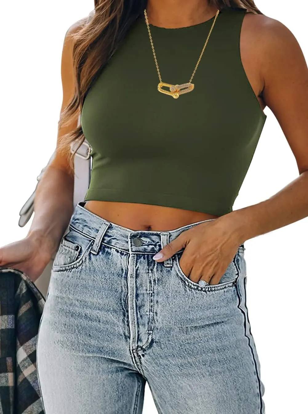 Crop Tops for Women Sexy Tank Tops Basic Sleeveless Racerback Gym Crop Tank Top for Teen Girls Cute Halter Neck Workout Tops