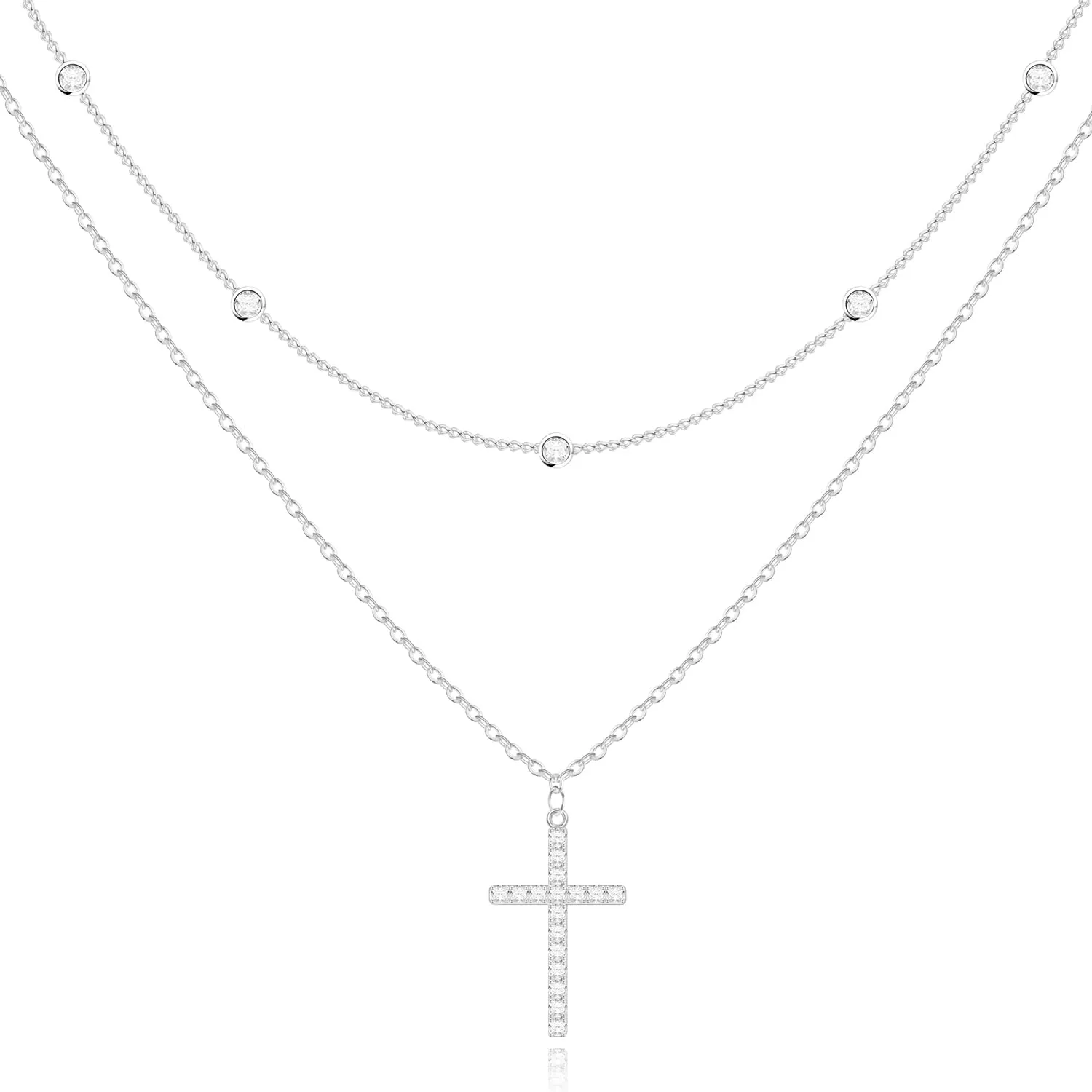 Cross Necklace for Women 14K Gold/Silver Plated Dainty Infinity Long Pendant Charm Necklace Trendy Non Tarnish Waterproof Jewelry Simple Religious Christian Baptism Faith Jewelry Gifts
