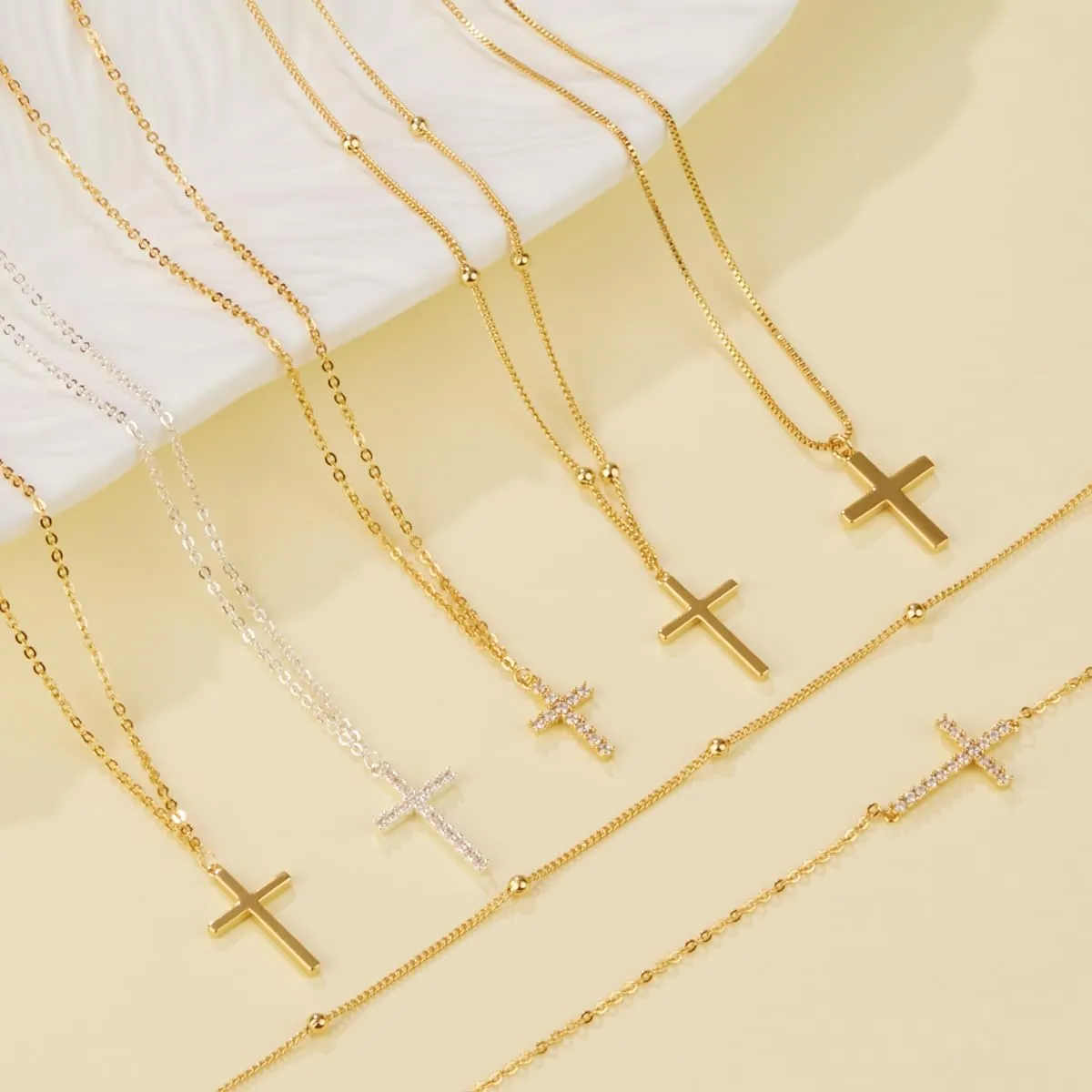 Cross Necklace for Women 14K Gold/Silver Plated Dainty Infinity Long Pendant Charm Necklace Trendy Non Tarnish Waterproof Jewelry Simple Religious Christian Baptism Faith Jewelry Gifts