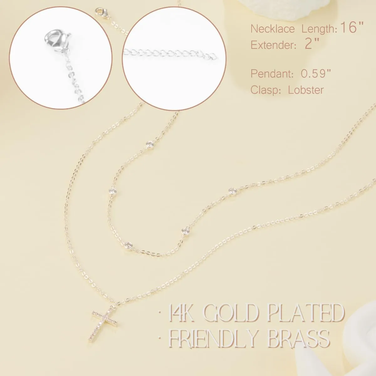 Cross Necklace for Women 14K Gold/Silver Plated Dainty Infinity Long Pendant Charm Necklace Trendy Non Tarnish Waterproof Jewelry Simple Religious Christian Baptism Faith Jewelry Gifts