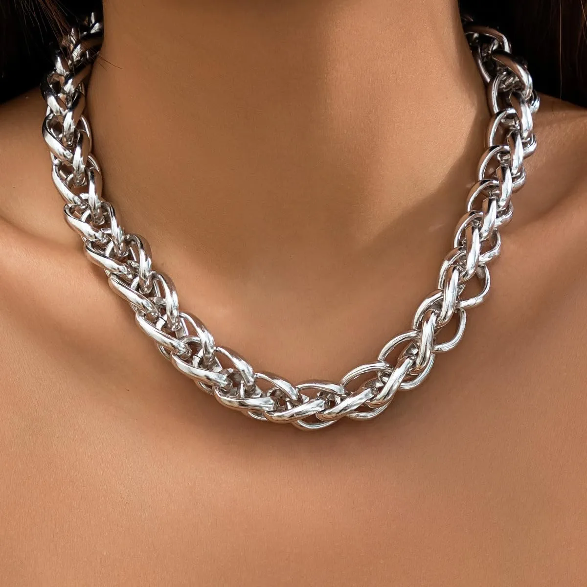 Cuban Chunky Necklaces for Women Vintage Chain Necklace Gold Link Statement Necklace Punk Choker Necklaces Freaknik Outfit Accessories Fashion Jewelry