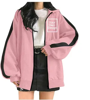 Custom Sweatshirt, Your Own Design Text/Photo/Image/Logo Women Front Printed Hoodies Zip Up Hooded Jacket