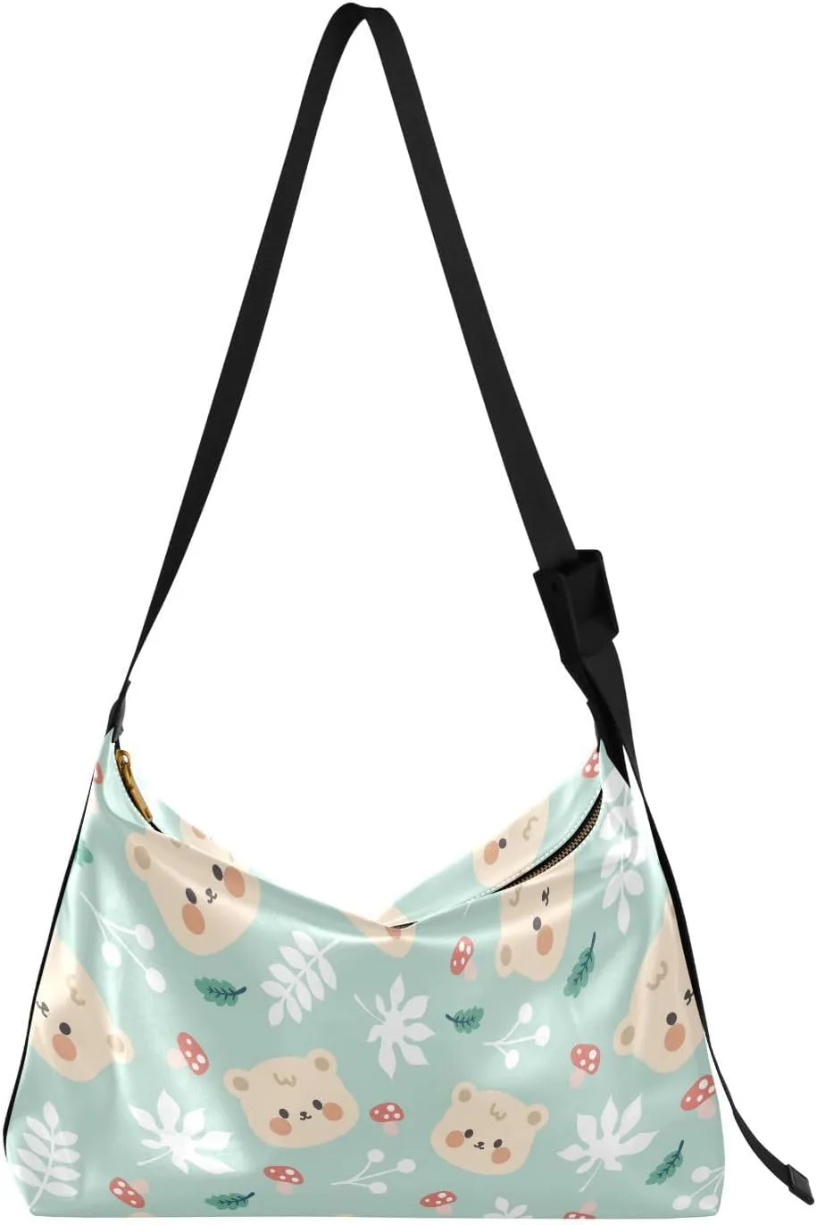 Cute Brown Bear Face Leaves Hobo Crossbody Bags for Women Leather Large Shoulder Bag Cross Body Trendy Womens Tote Bags Handbag for Travel Shopping