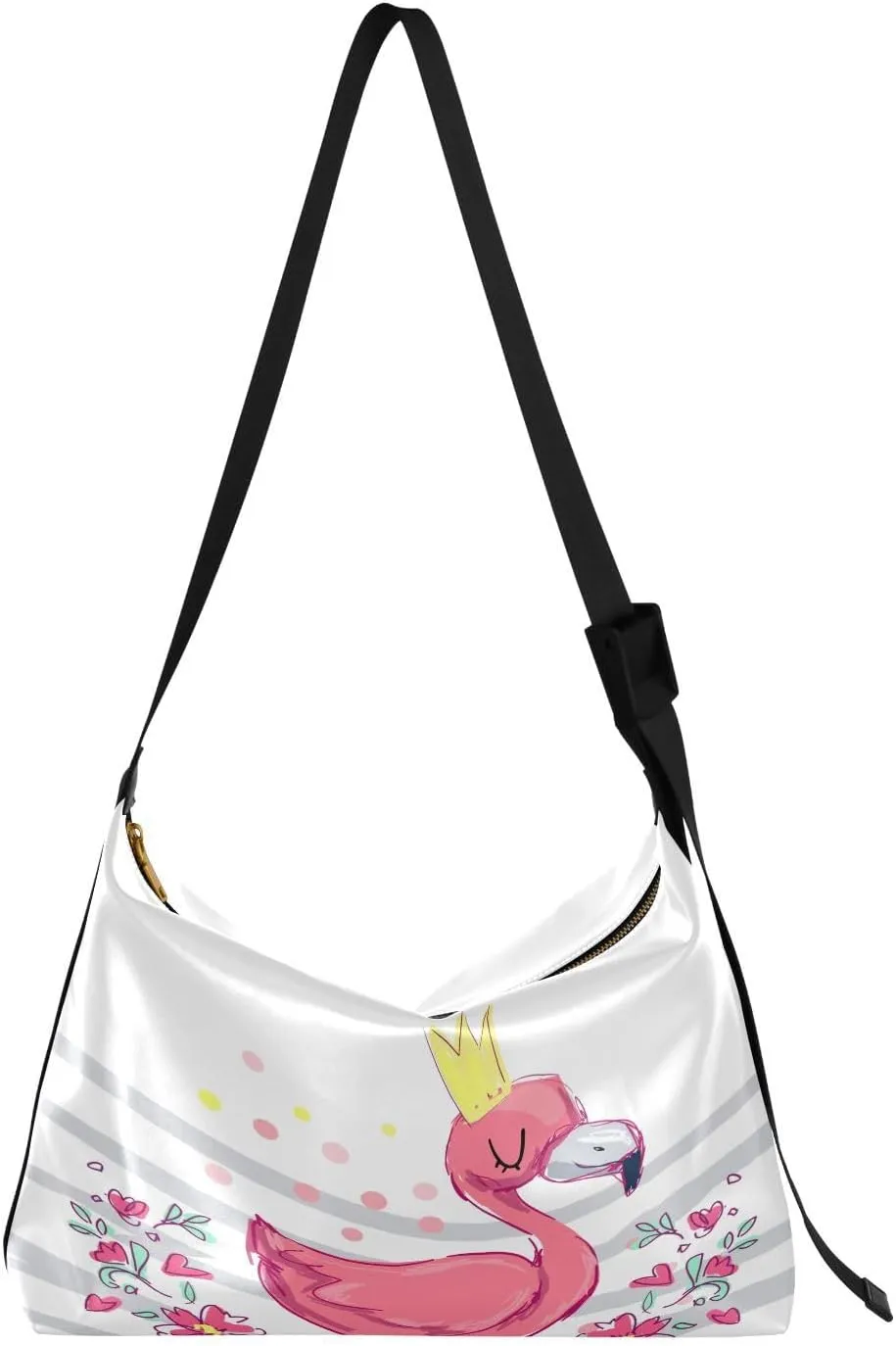 Cute Flamingo Princess Hobo Crossbody Bags for Women Leather Large Shoulder Bag Cross Body Hand Drawn Trendy Womens Tote Bags Handbag for Travel Shopping