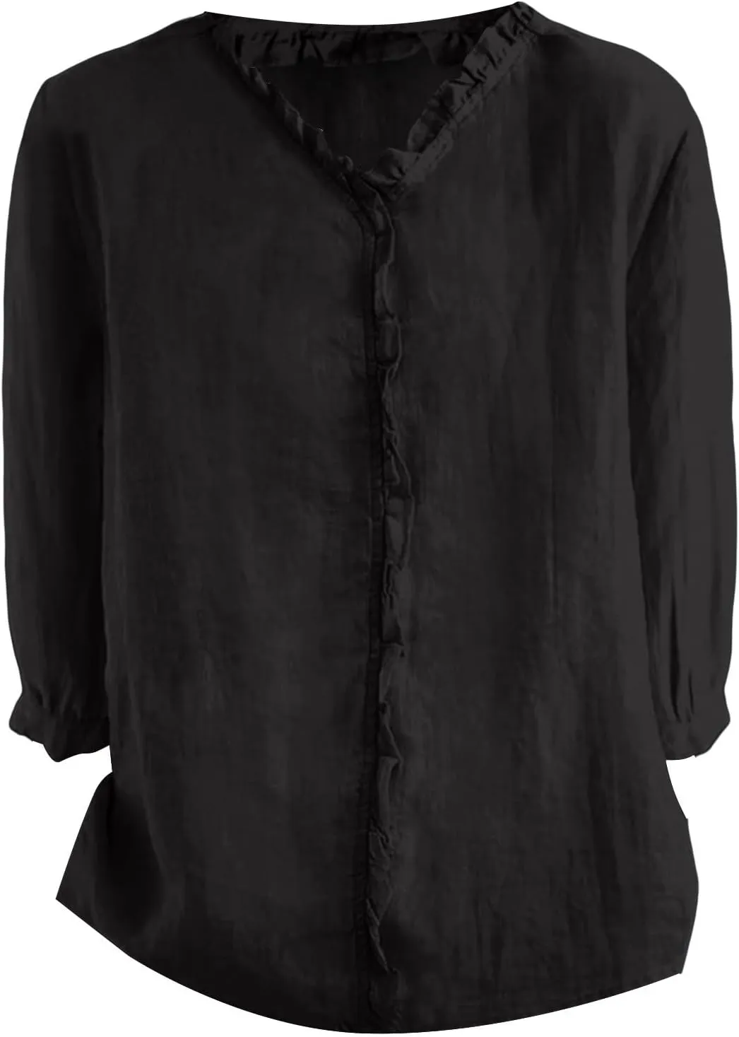 Cute Linen Shirts for Women Lapel Collared 3/4 Sleeve Print Tunic Blouses Casual Loose 2025 T-Shirt Tops for Summer