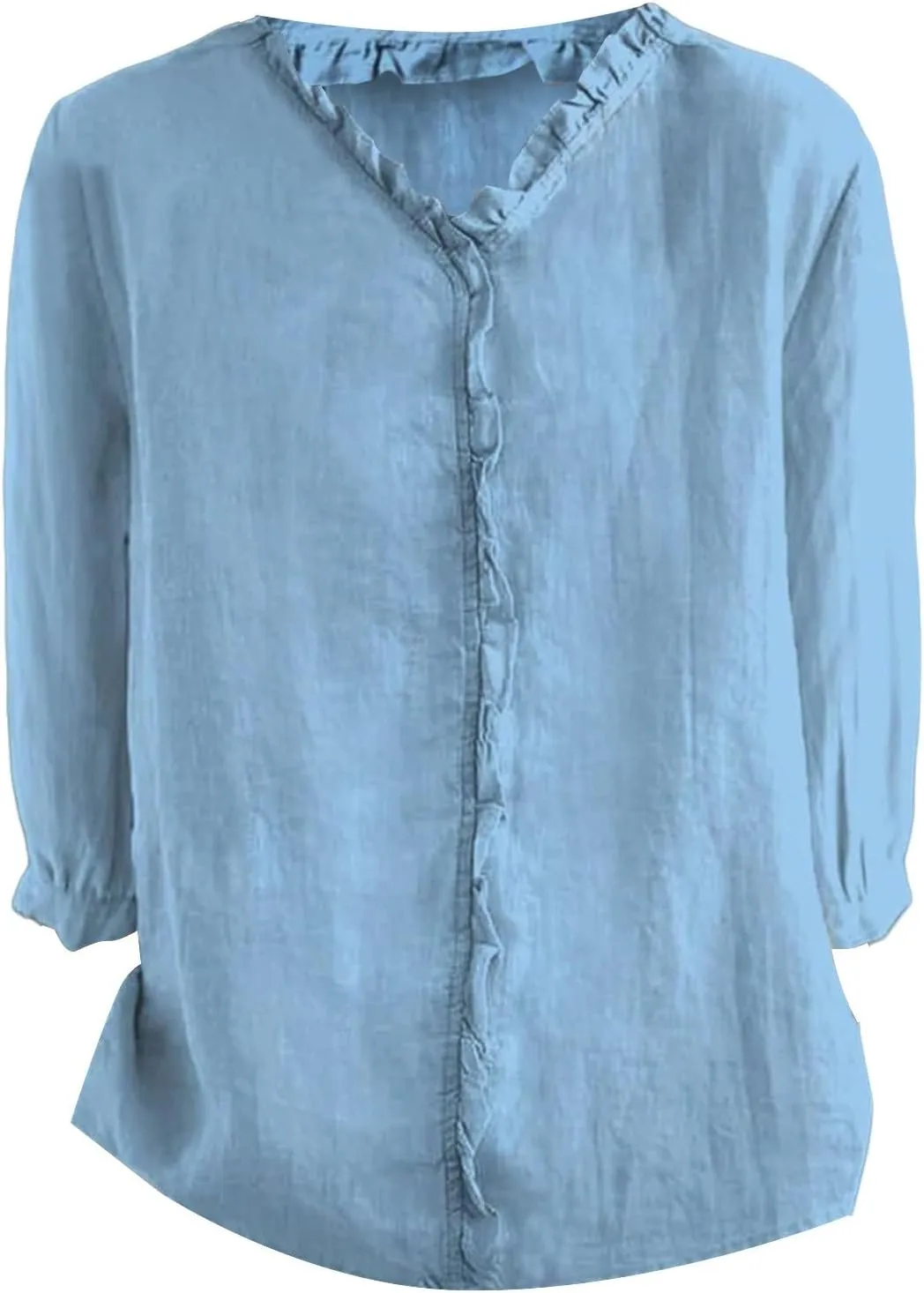 Cute Linen Shirts for Women Lapel Collared 3/4 Sleeve Print Tunic Blouses Casual Loose 2025 T-Shirt Tops for Summer