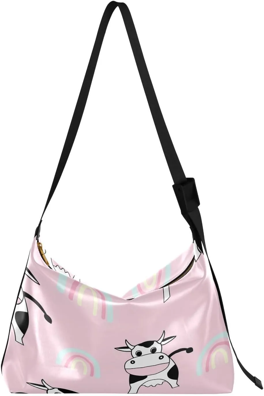 Cute with Little Cows Hobo Crossbody Bags for Women Leather Large Shoulder Bag Cross Body Pink Trendy Womens Tote Bags Handbag for Travel Shopping