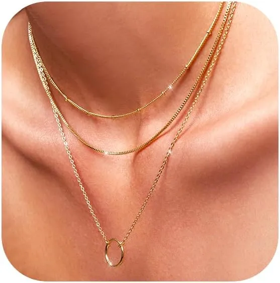 Dainty Layered Necklace for Women, Handmade 18K Gold Plated Y Pendant Necklace Multilayer Pearl Disc Bar Necklace Adjustable Layering Y-Necklaces Jewelry for Women