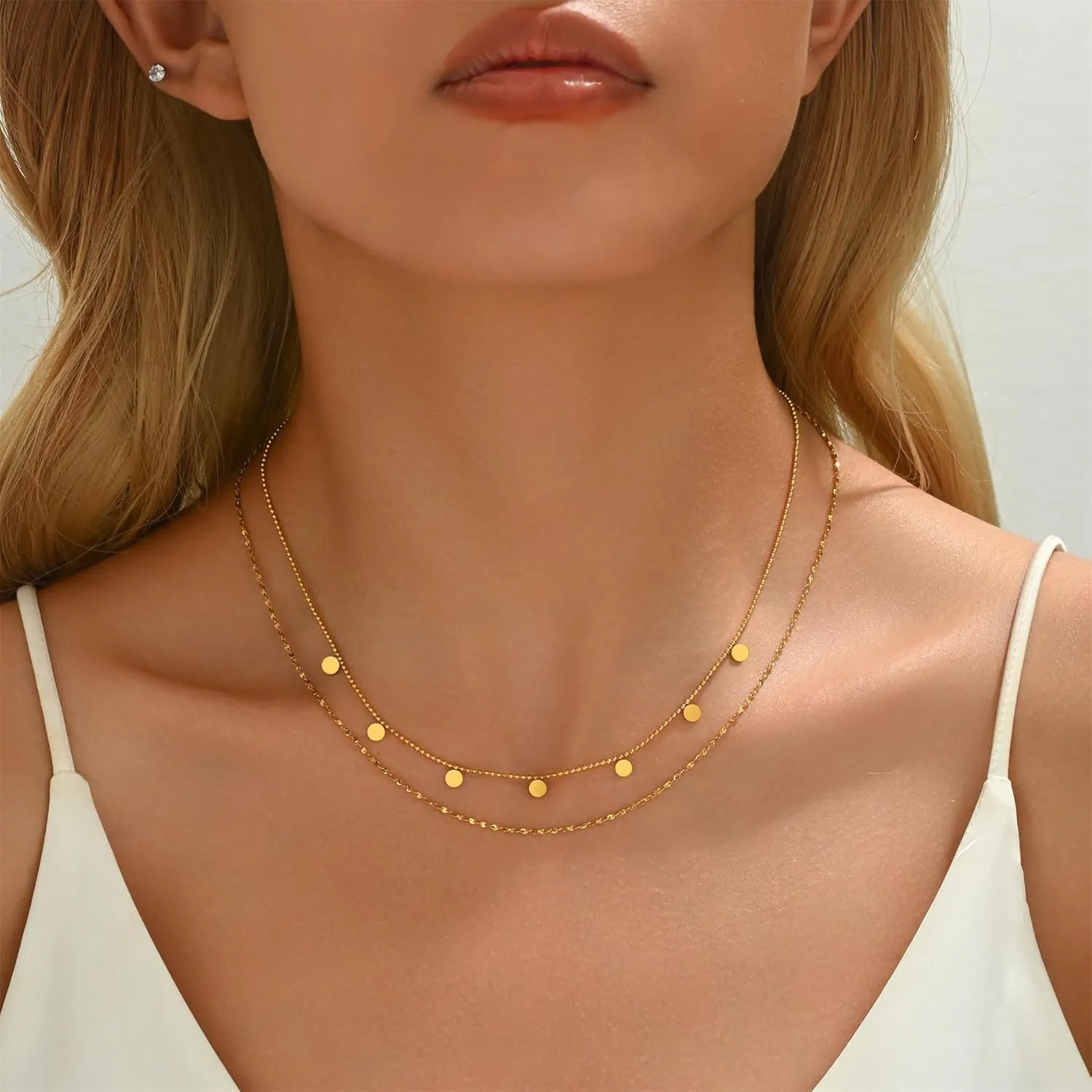 Dainty Layered Necklaces for Women 18K Gold Plated Tiny Cross Choker Necklace Coin Star Charm Pendant Necklace Trendy Jewelry