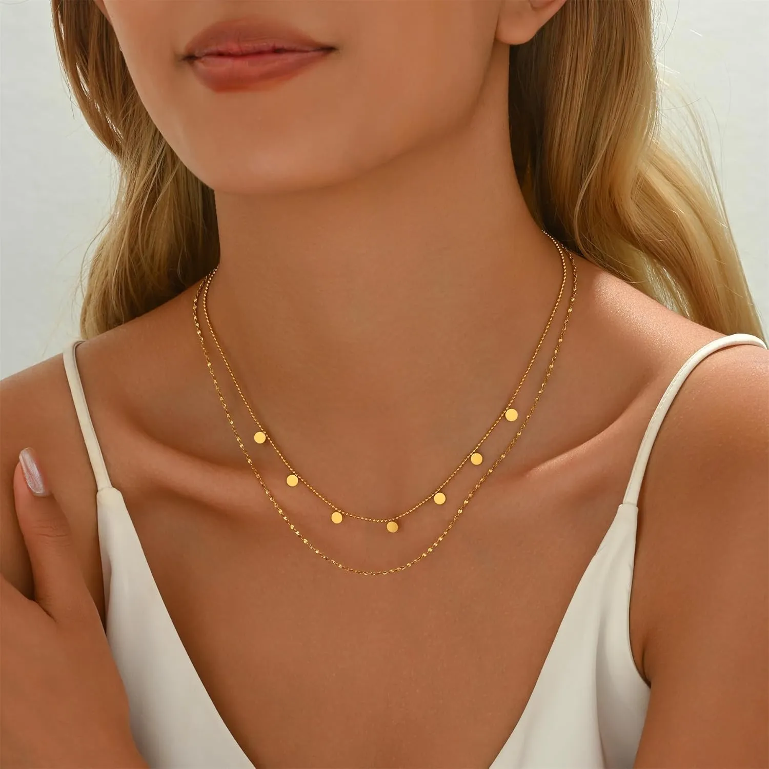 Dainty Layered Necklaces for Women 18K Gold Plated Tiny Cross Choker Necklace Coin Star Charm Pendant Necklace Trendy Jewelry