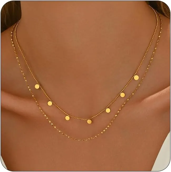 Dainty Layered Necklaces for Women 18K Gold Plated Tiny Cross Choker Necklace Coin Star Charm Pendant Necklace Trendy Jewelry