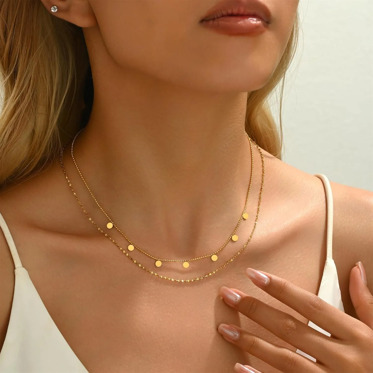 Dainty Layered Necklaces for Women 18K Gold Plated Tiny Cross Choker Necklace Coin Star Charm Pendant Necklace Trendy Jewelry