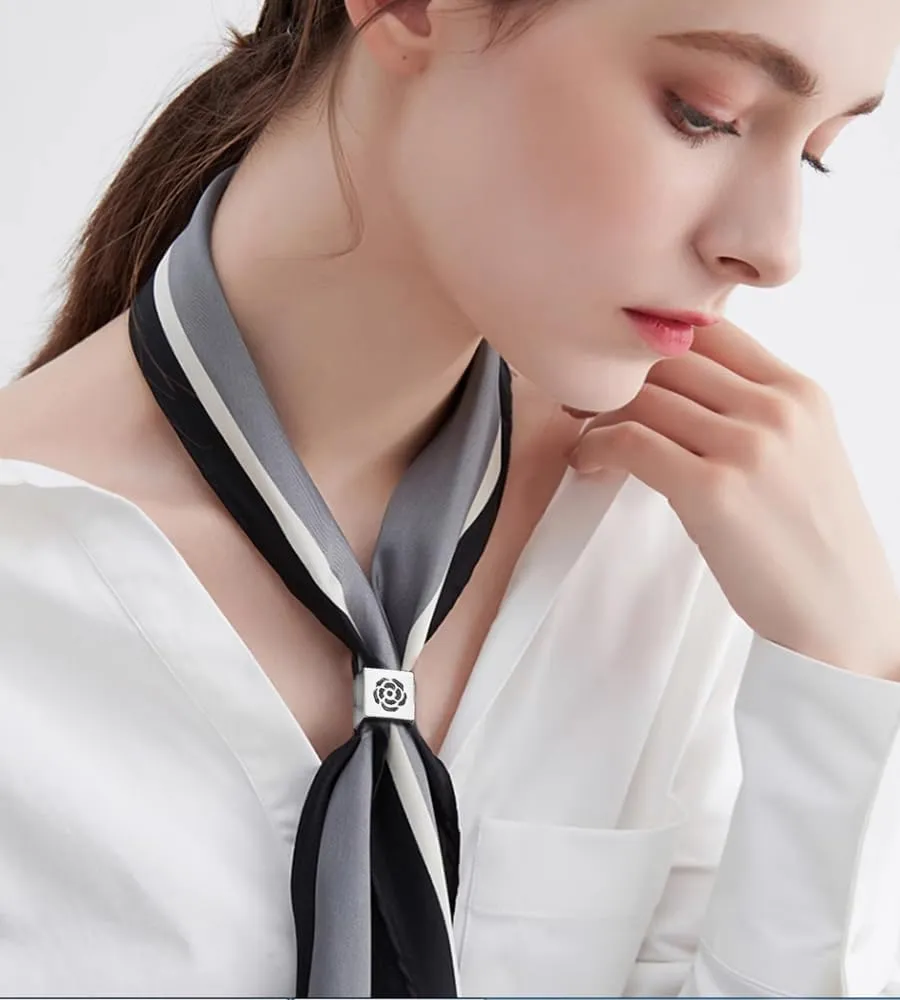 Dainty Square Silk Scarf Ring Brooch for Women Girls Fashion Geometric Rose Flower Carved Shawl Scarves Buckle Wrap Clasp Clip Rings Brooches Fashion Dress Accessories Jewelry