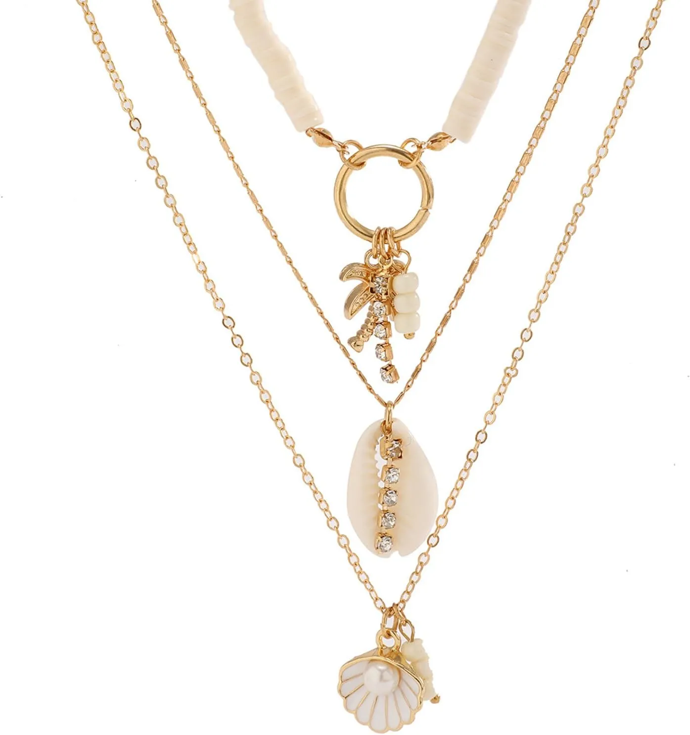 Dcfywl731 Seashell Necklace for Women Gold Shell Necklaces Layered Starfish Charm Necklace Beach Jewelry for Women Summer Outfits Accessories Gifts