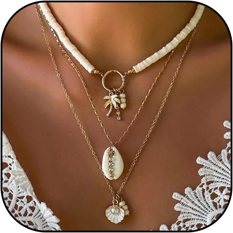 Dcfywl731 Seashell Necklace for Women Gold Shell Necklaces Layered Starfish Charm Necklace Beach Jewelry for Women Summer Outfits Accessories Gifts